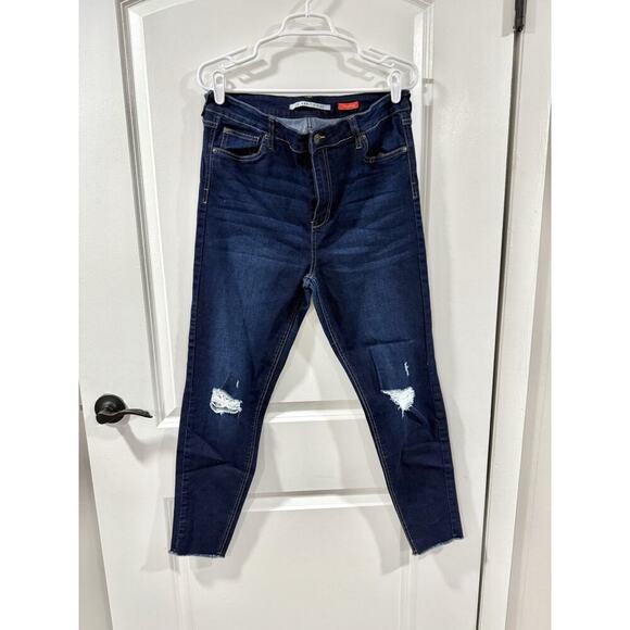 Celebrity Pink Jeans Womens 13/31 Blue distressed Raw Hem Stretch Dark Wash - Picture 2 of 10